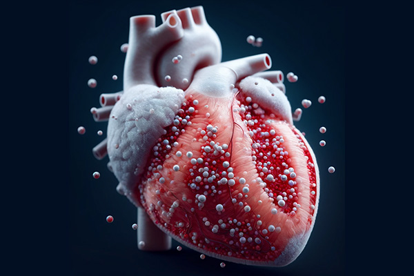 Jianjun Guan and his team plan to enclose a set of proteins designed to curb inflammation and a peptide to prevent fibrosis inside cleverly disguised drug-delivering smart nanoparticles that would be delivered intravenously into the blood, which would take them directly to the heart. (Credit: ChatGPT4)