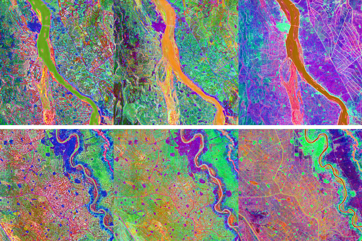 With a grant from Taylor Geospatial, Nathan Jacobs’ lab is collaborating with researchers at Arizona State University, alongside partners NASA’s Goddard Space Flight Center, NASA Harvest and Famine Early Warning Systems Network (FEWS NET), to create a GeoAI capability to identify early signals of instability in food systems. The image shows prepared fields (from left) in January-March, January-June, and January-December.  (Credit Taylor Geospatial) 